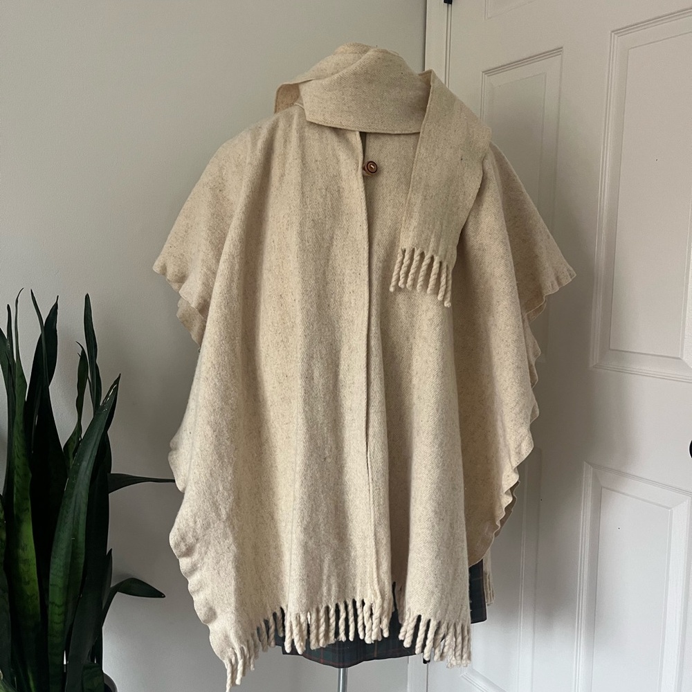 Wool Cape with Attached Scarf